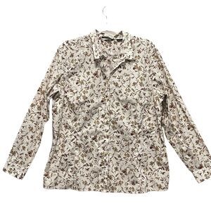 Eddie Bauer Shirt Top Fall Floral Leaves Women XXL Retro Chic White Tan Rust